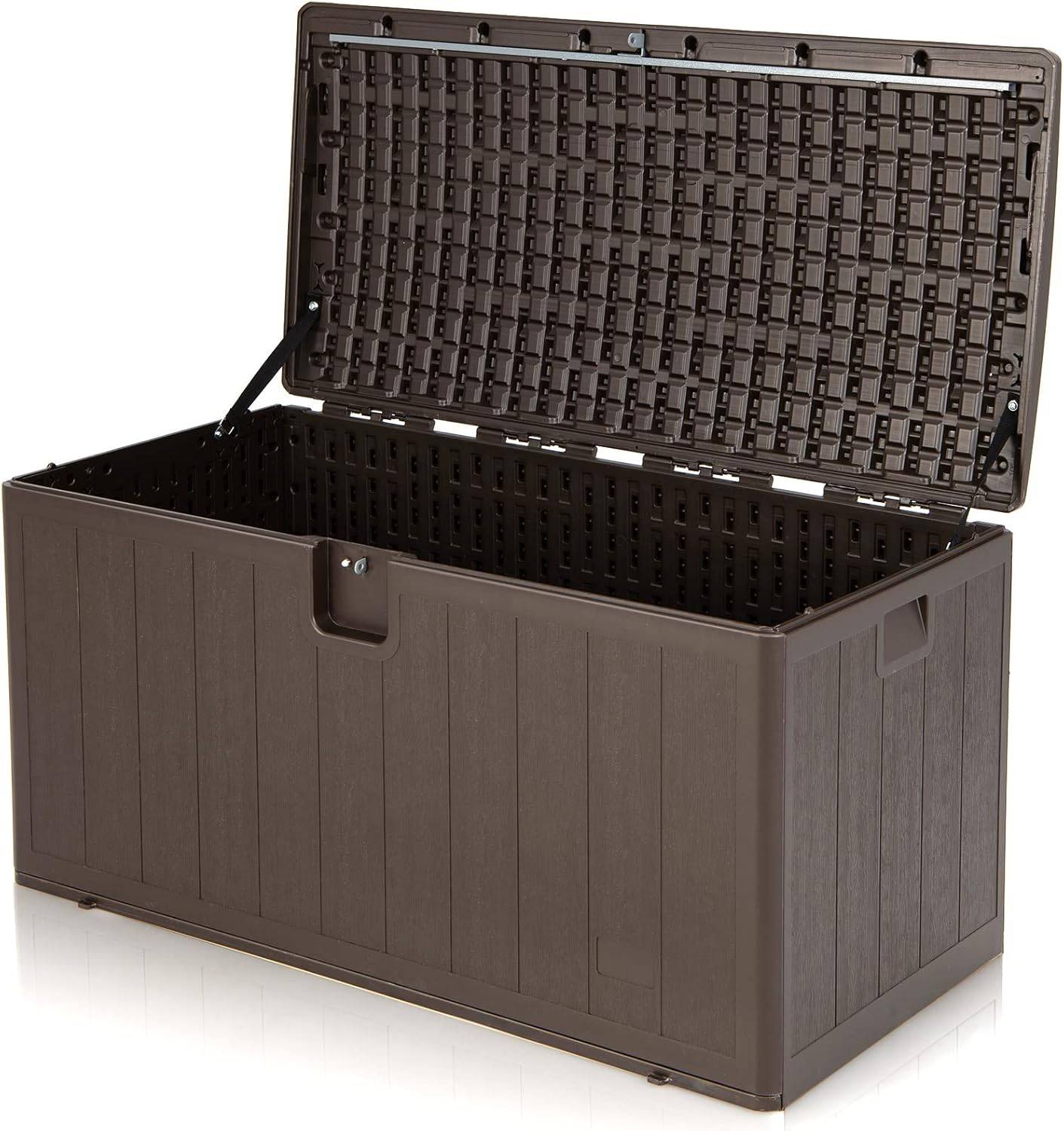 Coffre de Rangement Exterieur XXL 400L-127,5 x 64 x 64 CM avec Poignées Encastrée, Malle de Rangement de Jaridn Verrouillable pour Outils Marron - Image 1