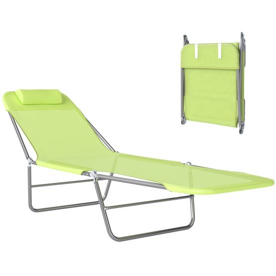 Chaise longue pliable et réglable, chaise longue de jardin avec appui-tête, chaise longue de camping, capacité 120 kg, verte - Image 1