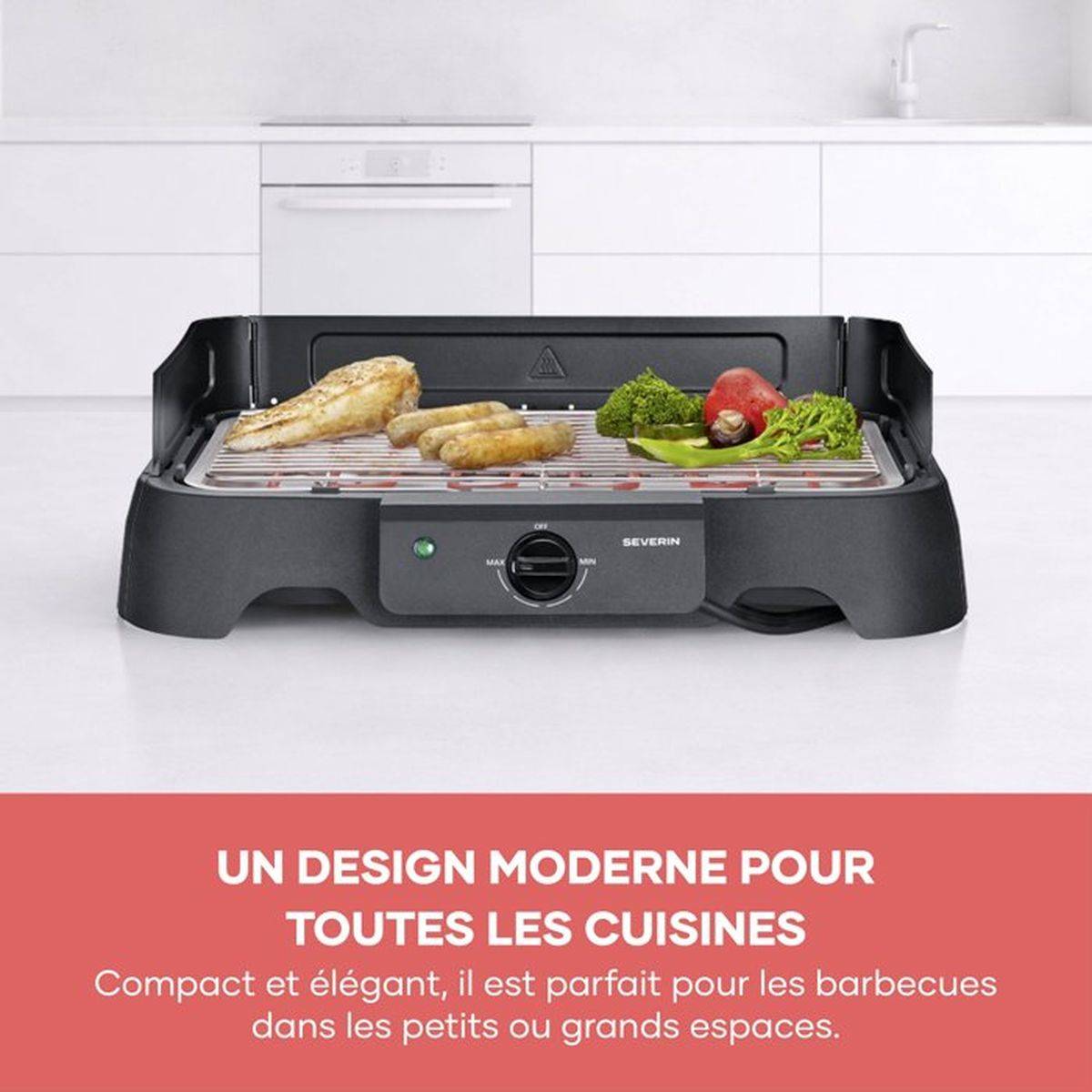 Severin - Barbecue Electrique - Grillade  électrique de table - SEVERIN - PG8593 - 2000 W - Surface de cuisson 38 x 22 cm - Grille Inox - Thermostat réglable - - Image 9