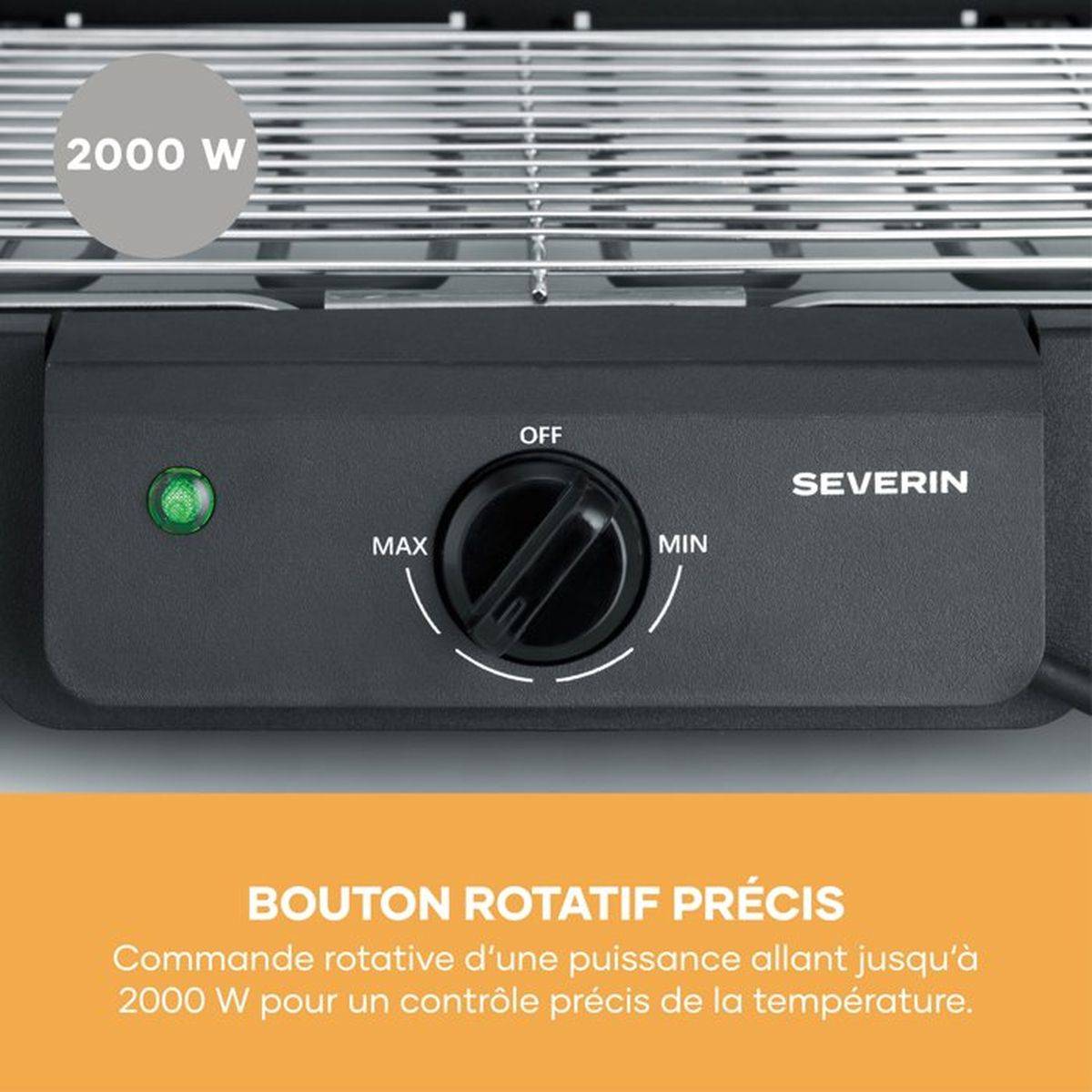 Severin - Barbecue Electrique - Grillade  électrique de table - SEVERIN - PG8593 - 2000 W - Surface de cuisson 38 x 22 cm - Grille Inox - Thermostat réglable - - Image 7