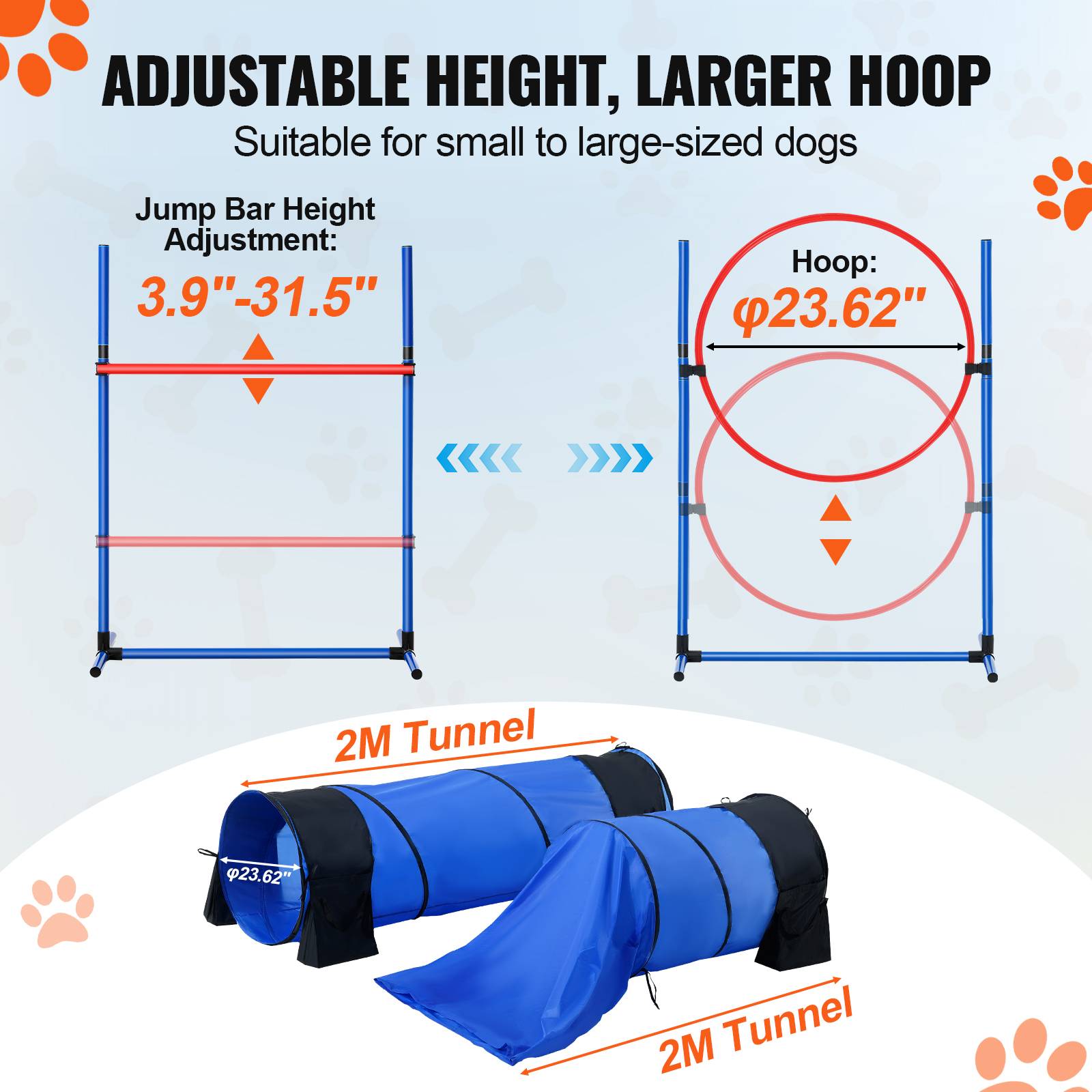 VEVOR Kit équipements agilité chien, 7 pièces. Haies, tunnels, anneau saut. - Image 4