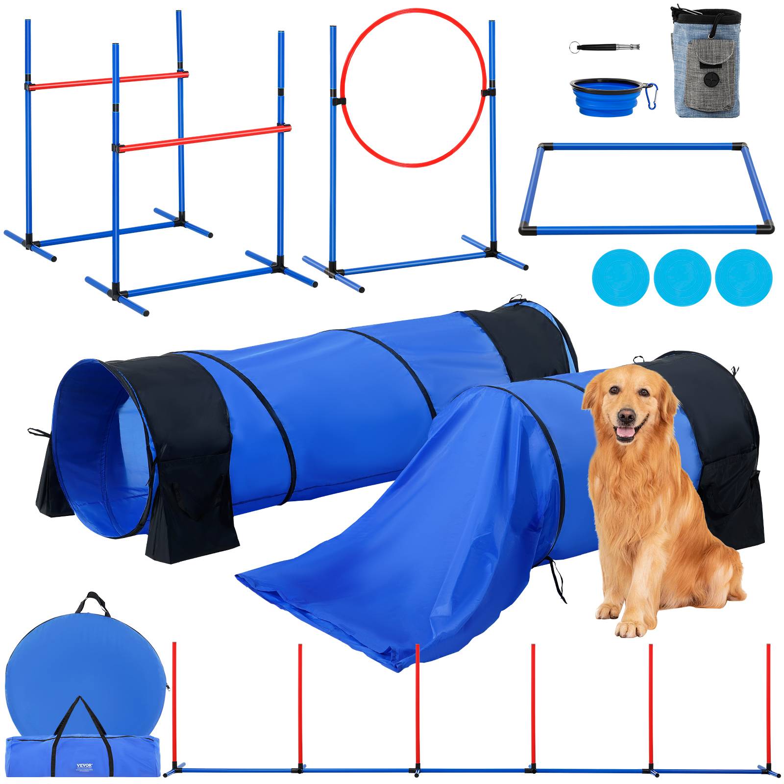 VEVOR Kit équipements agilité chien, 7 pièces. Haies, tunnels, anneau saut. - Image 1
