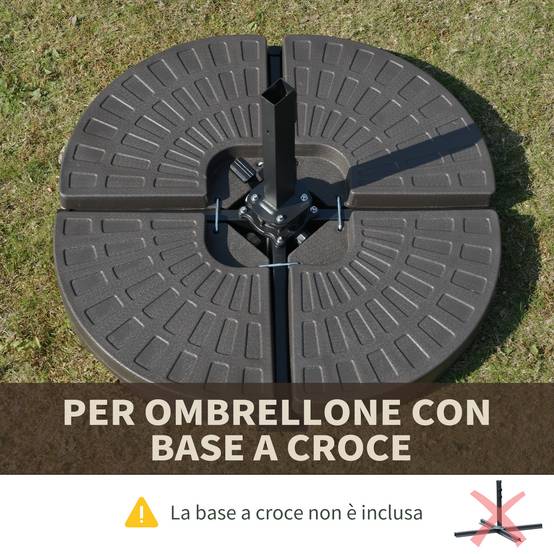 Set de 4 poids pour supports de parasol, base en HDPE, remplissable avec 68 kg d'eau ou 100 kg de sable et eau, 100x100x10,5 cm, café - Image 7