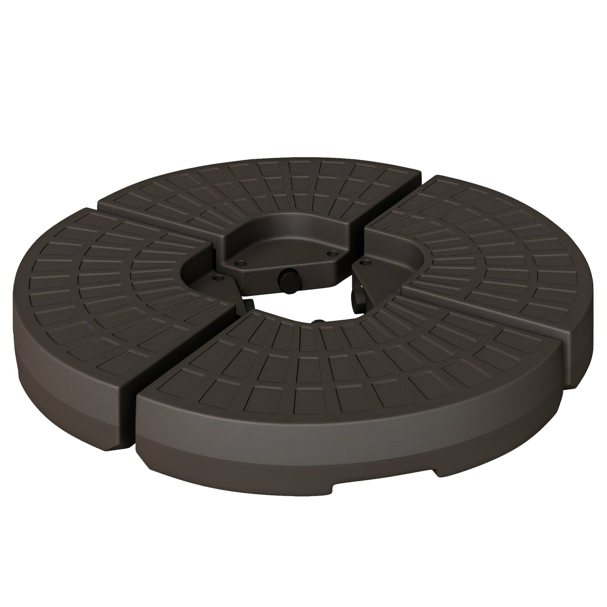Set de 4 poids pour supports de parasol, base en HDPE, remplissable avec 68 kg d'eau ou 100 kg de sable et eau, 100x100x10,5 cm, café - Image 1