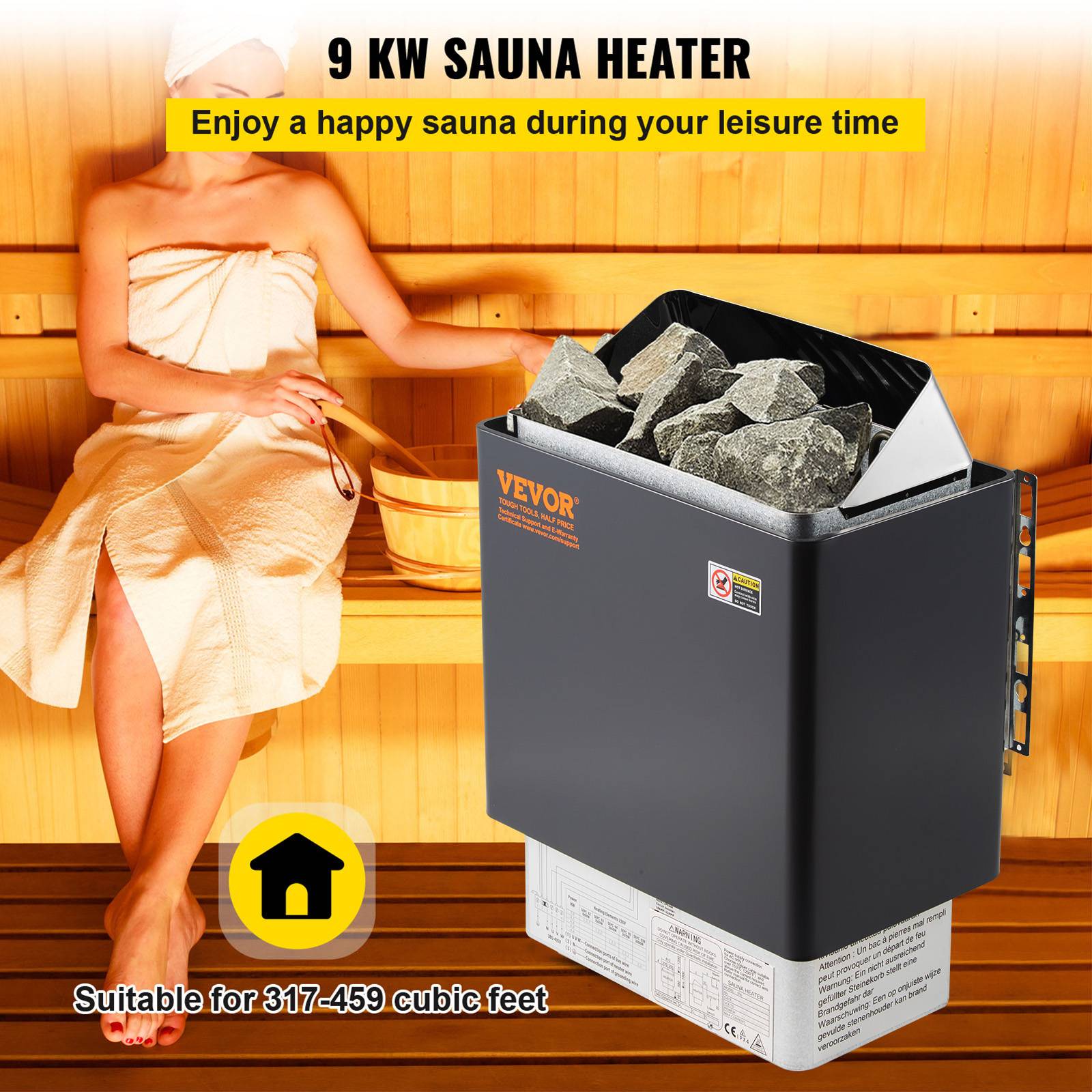VEVOR Poêle électrique sauna 9 KW, pour 9-13 m³, chauffe 104-221°F, en acier inox avec contrôle externe. - Image 2