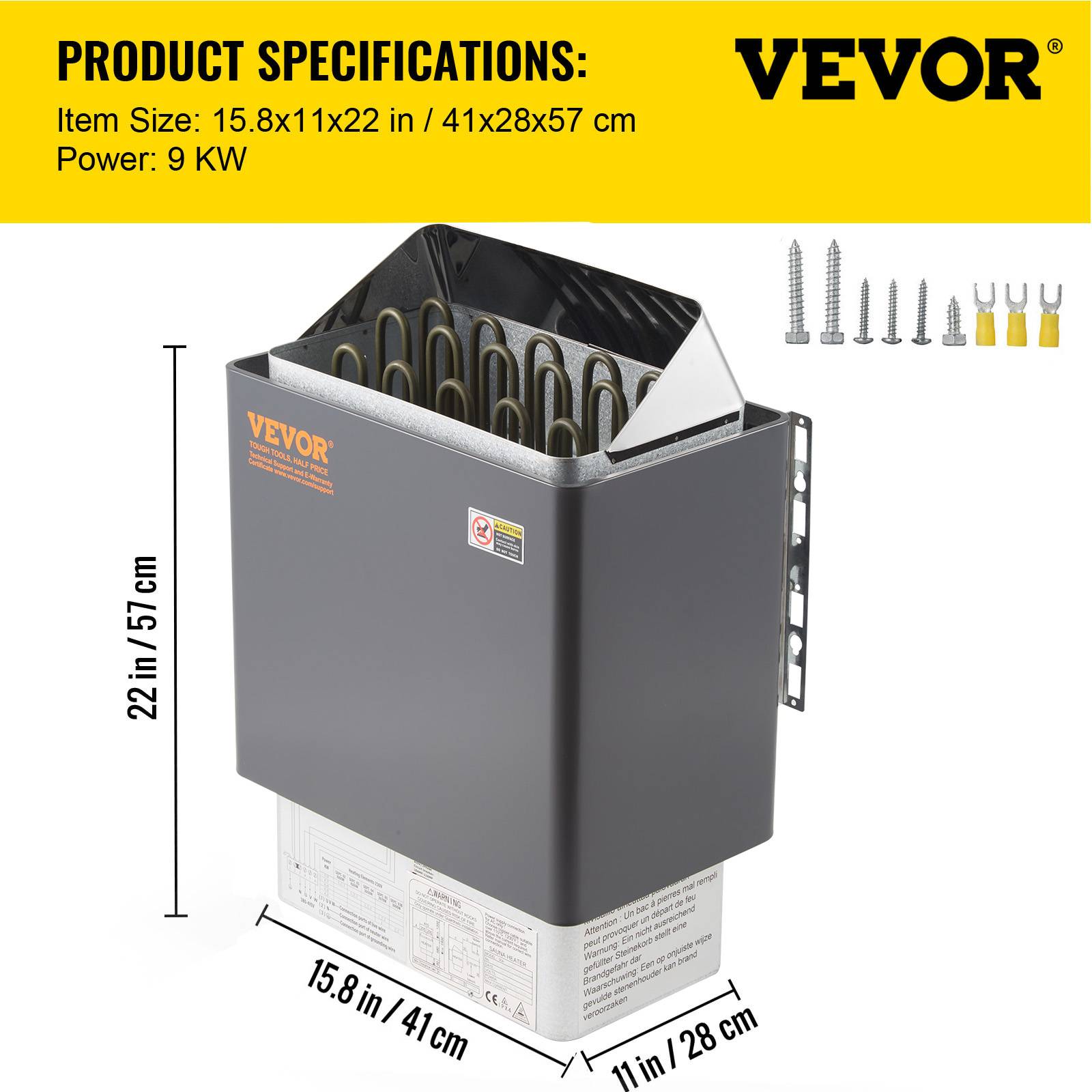VEVOR Poêle électrique sauna 9 KW, pour 9-13 m³, chauffe 104-221°F, en acier inox avec contrôle externe. - Image 7