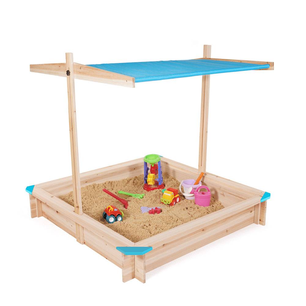 Bac à sable en bois avec toit réglable "Sandyfun" 115x115 cm - Image 1