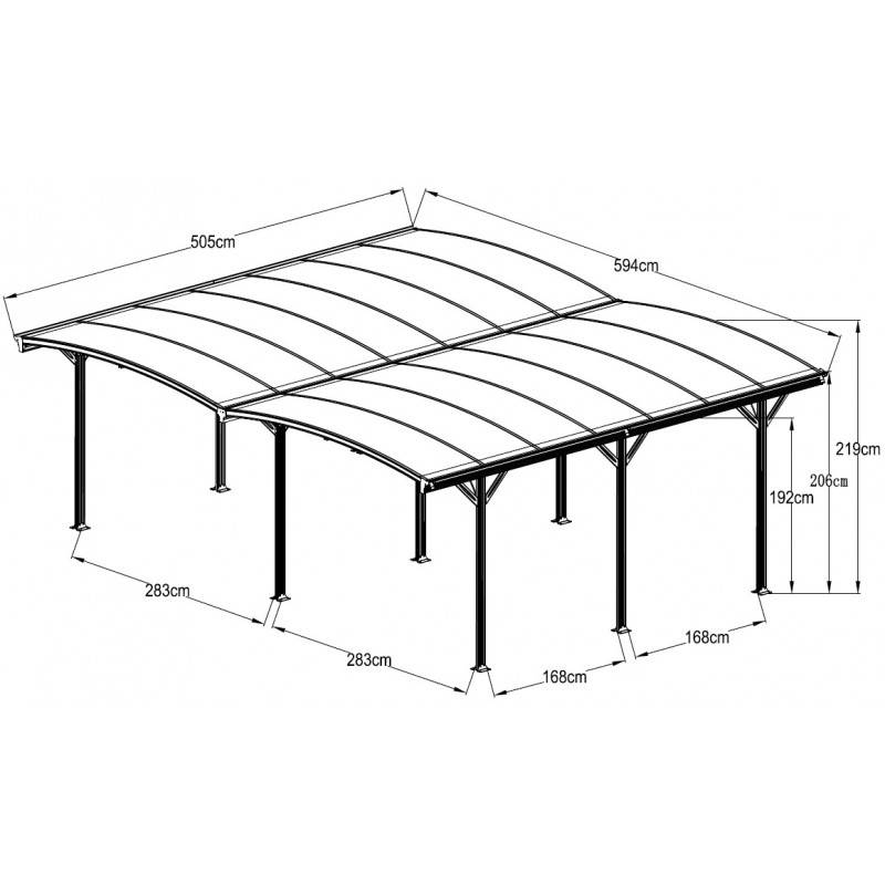 X-Metal - Carport double 30,3 m² aluminium polycarbonate 6mm X-METAL anthracite kit ancrage - Image 4