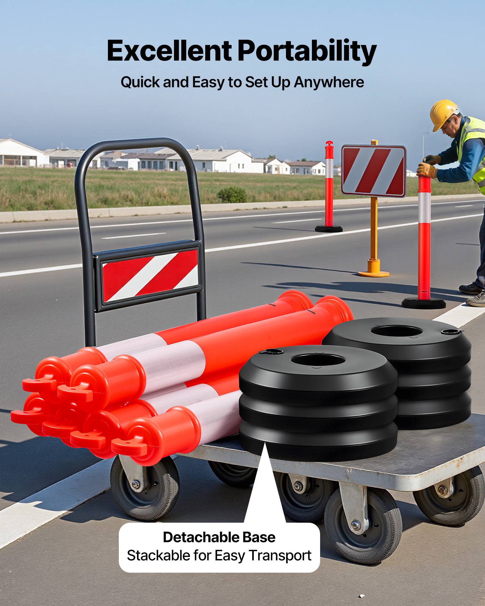 Vevor - VEVOR Poteau de Signalisation Balise 2PCs 114 cm avec Base Remplissable Rouge - Image 4