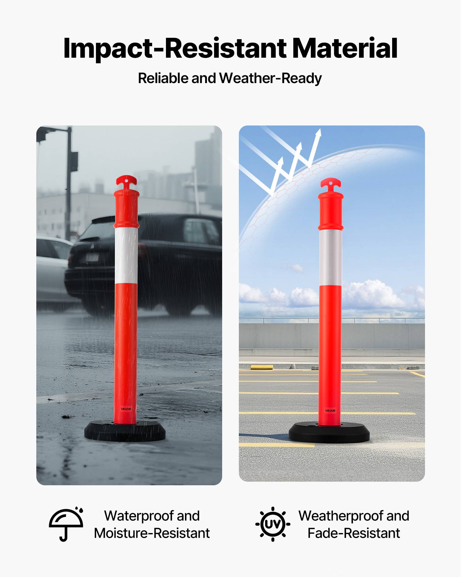 Vevor - VEVOR Poteau de Signalisation Balise 2PCs 114 cm avec Base Remplissable Rouge - Image 5