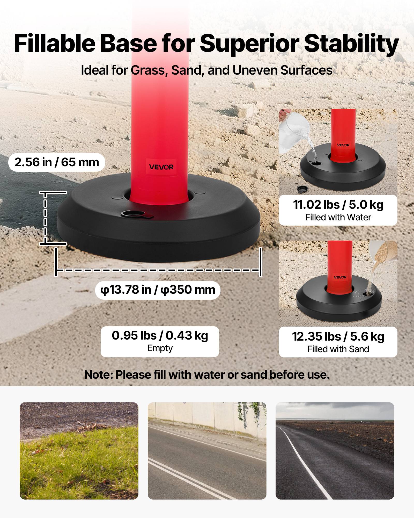 Vevor - VEVOR Poteau de Signalisation Balise 2PCs 114 cm avec Base Remplissable Rouge - Image 3
