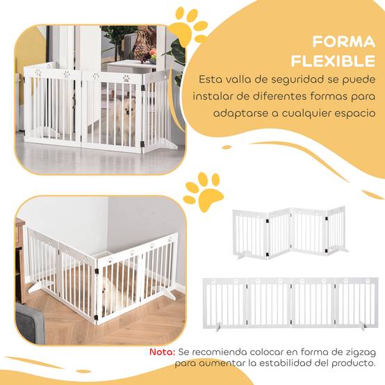 Barrière de sécurité pliable pour chien à 4 panneaux, 204 x 61 cm, avec cadre en bois et pieds de support, blanche, pour couloir et escaliers. - Image 8