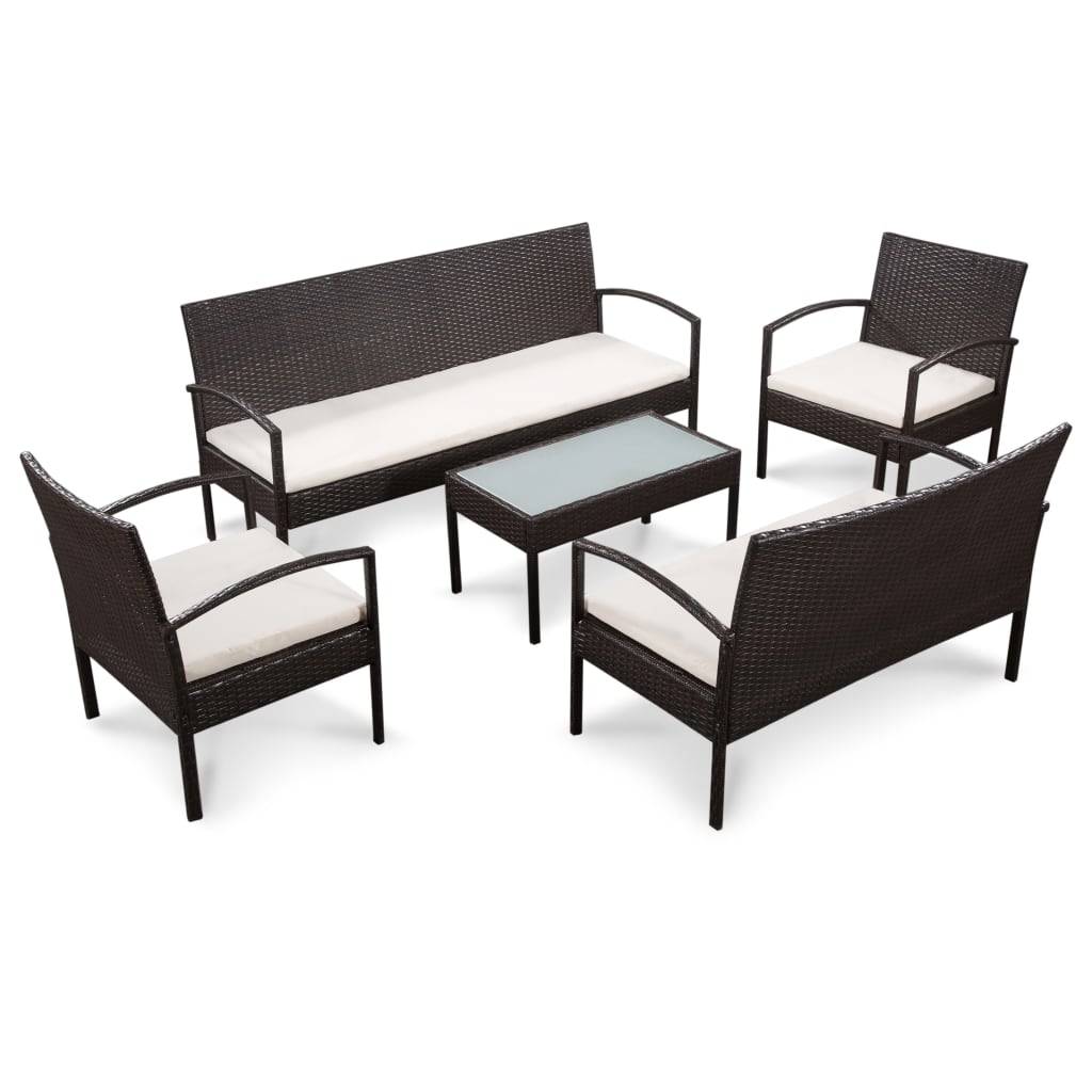 Vidaxl - Salon de jardin 5 pcs avec coussins Résine tressée Marron vidaXL 44184 - Image 1