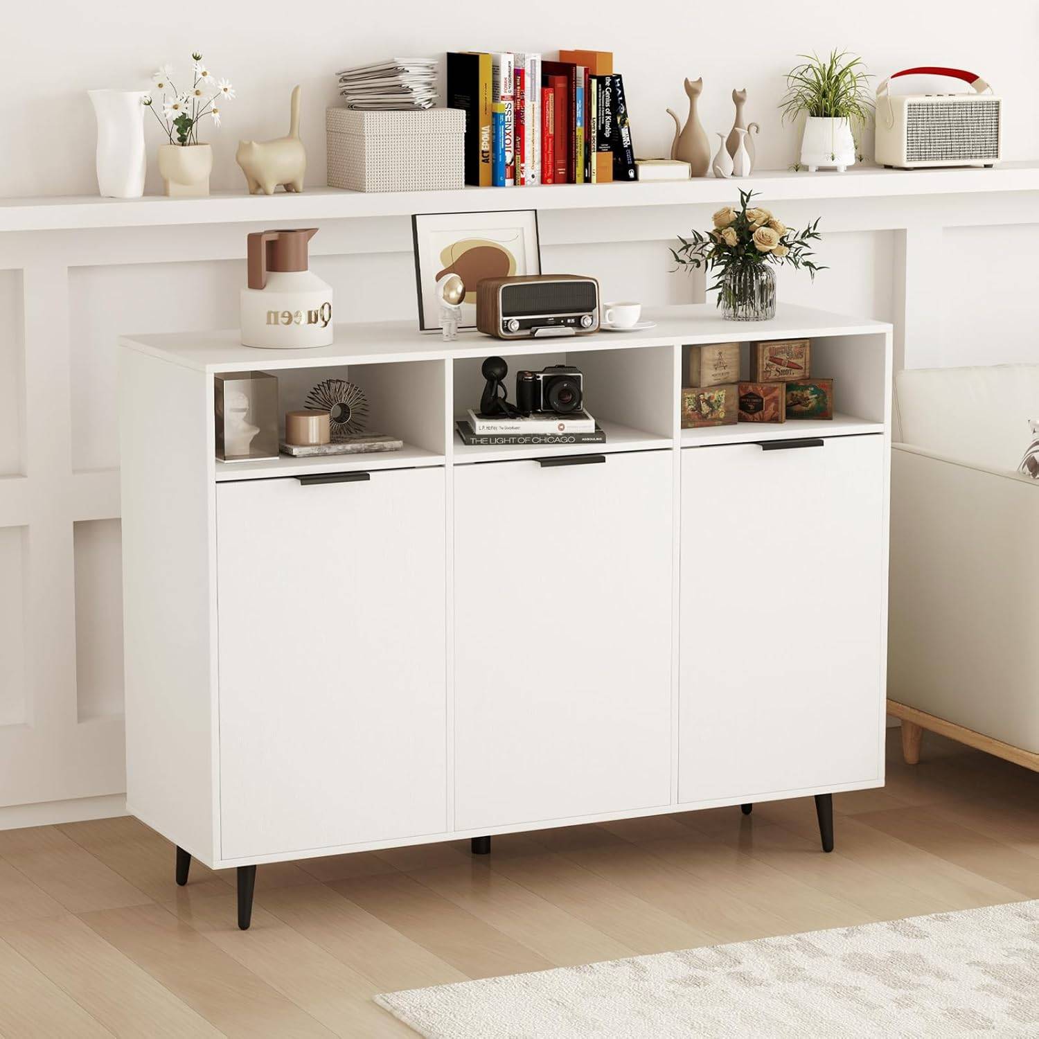 Buffet - Meuble Cuisine Armoire Moderne Avec 4 Portes - Buffet Salle A Manger Pour Salle A Manger Salon Cuisine Blanc 120 X 30 X 80 Cm