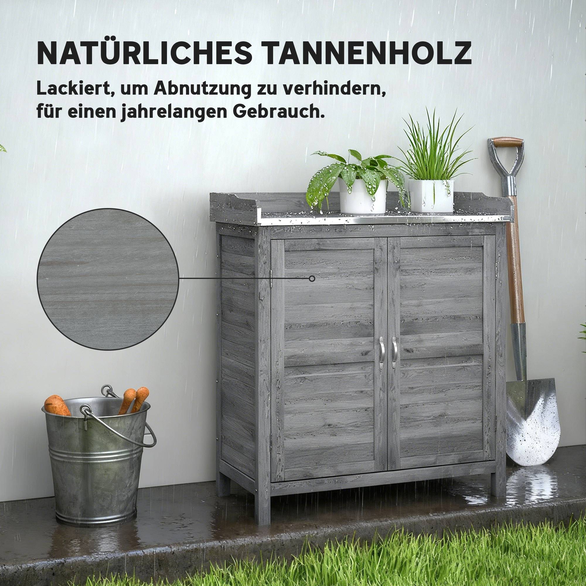 ComfortXL - Armoire de jardin en sapin gris 83 x 40 x 92 cm avec table de rempotage plateau galvanisé et 2 étagères - Image 5