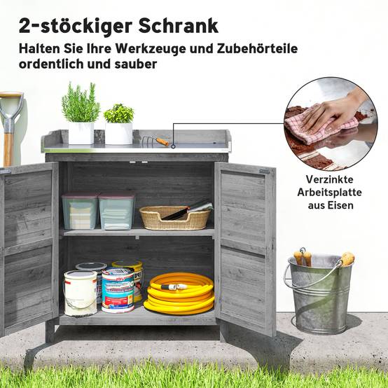ComfortXL - Armoire de jardin en sapin gris 83 x 40 x 92 cm avec table de rempotage plateau galvanisé et 2 étagères - Image 4