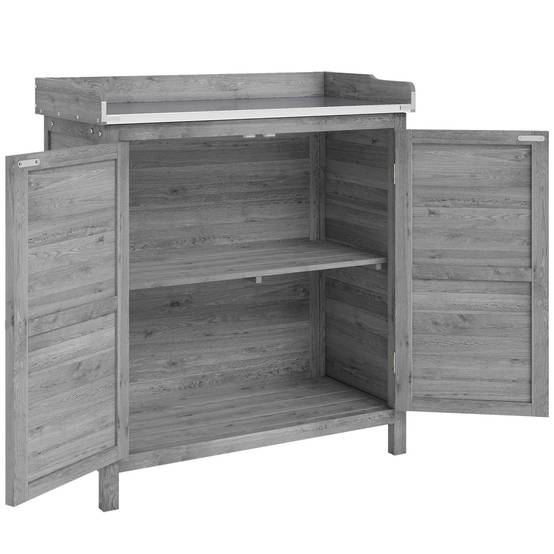 ComfortXL - Armoire de jardin en sapin gris 83 x 40 x 92 cm avec table de rempotage plateau galvanisé et 2 étagères - Image 10