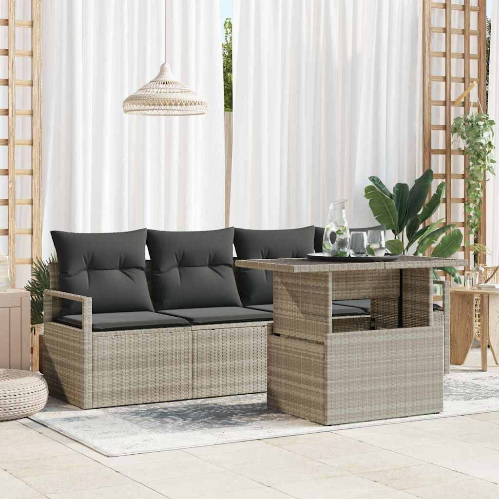 ComfortXL - Salon Bas de Jardin 5 Pièces Polyrotin Gris Clair avec Éclairage LED Design Compact pour Terrasse – ComfortXL Outdoor Living - Image 1