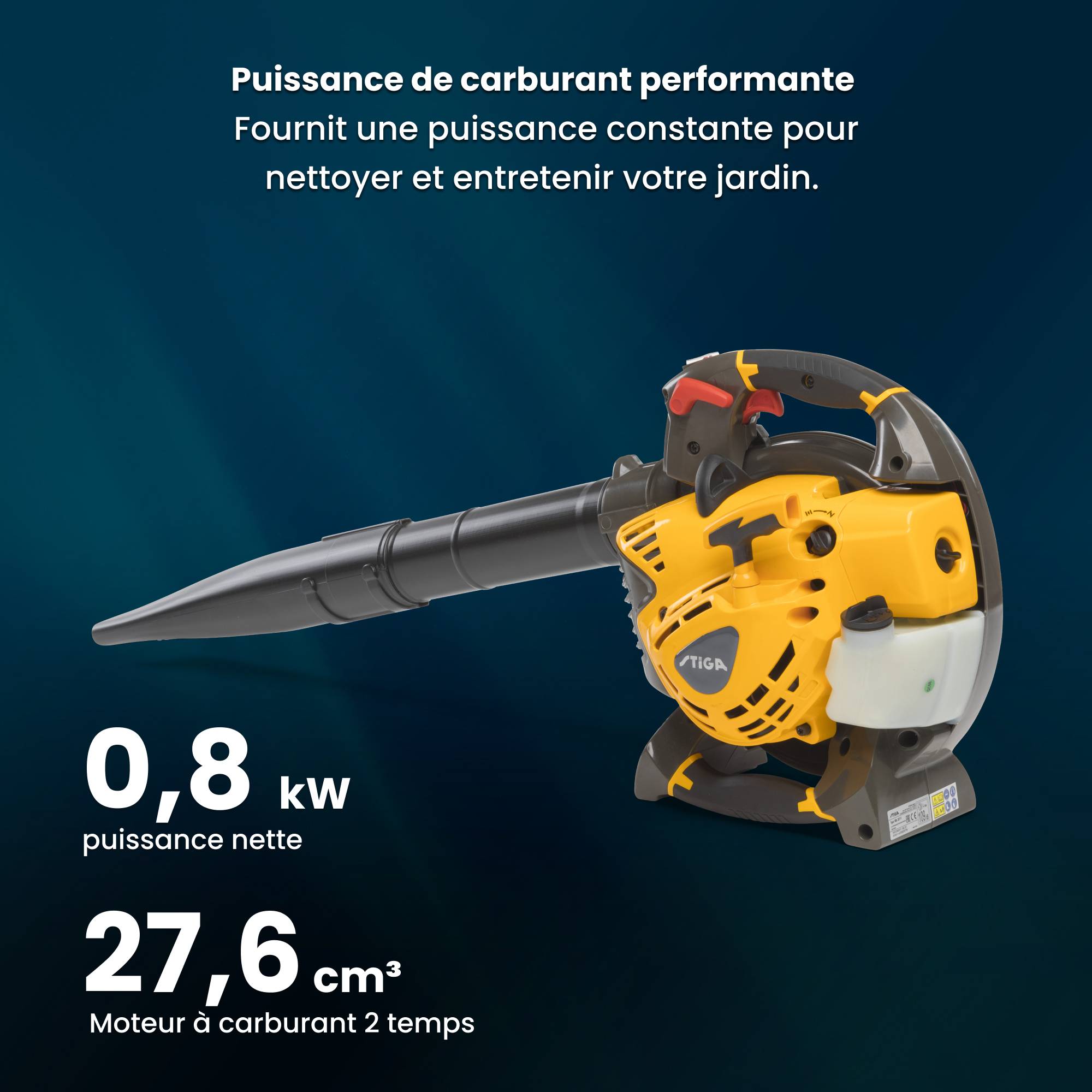 Stiga - Souffleur à feuilles thermique BL 530, Moteur 27,6 cm³ (0,8 kW) avec système anti-vibration et démarrage facile, puissant - STIGA - Image 3