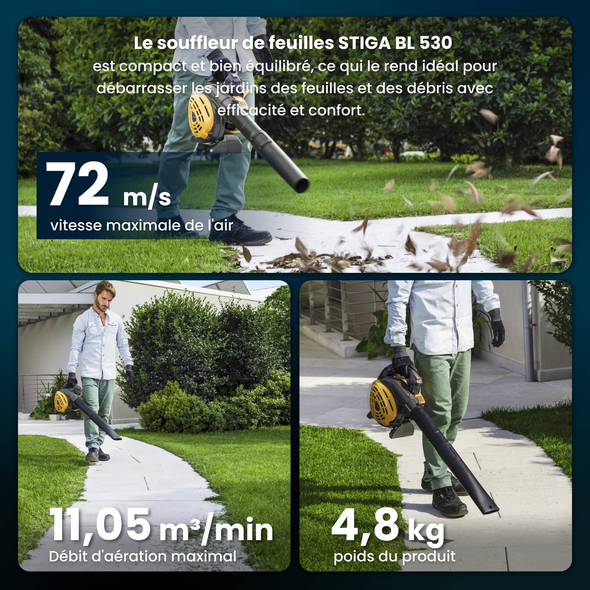 Stiga - Souffleur à feuilles thermique BL 530, Moteur 27,6 cm³ (0,8 kW) avec système anti-vibration et démarrage facile, puissant - STIGA - Image 2