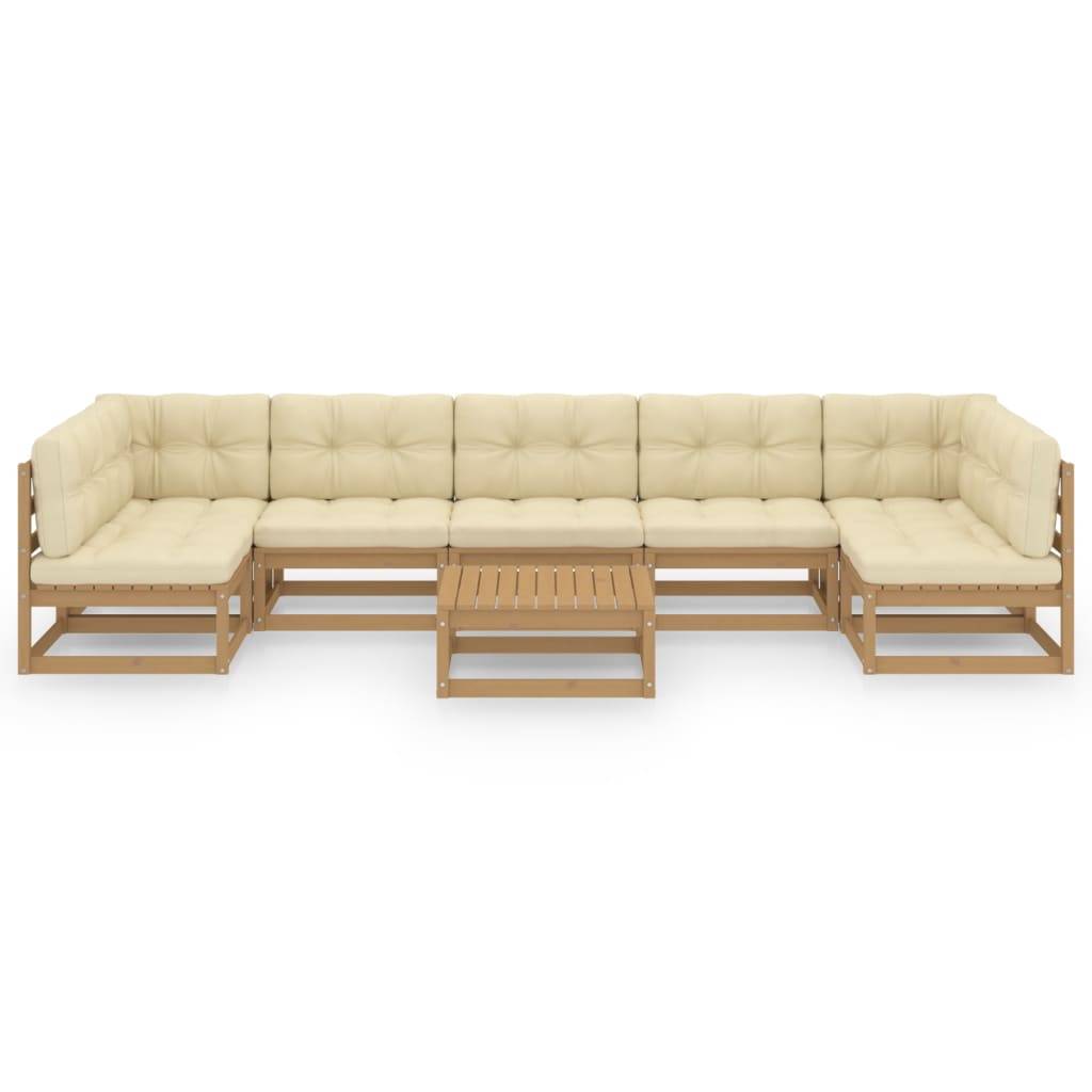 Helloshop26 - Salon de jardin meuble d'extérieur ensemble de mobilier 8 pièces avec coussins marron miel bois de pin - Image 2