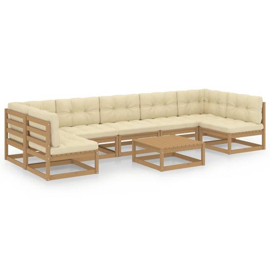 Helloshop26 - Salon de jardin meuble d'extérieur ensemble de mobilier 8 pièces avec coussins marron miel bois de pin - Image 1