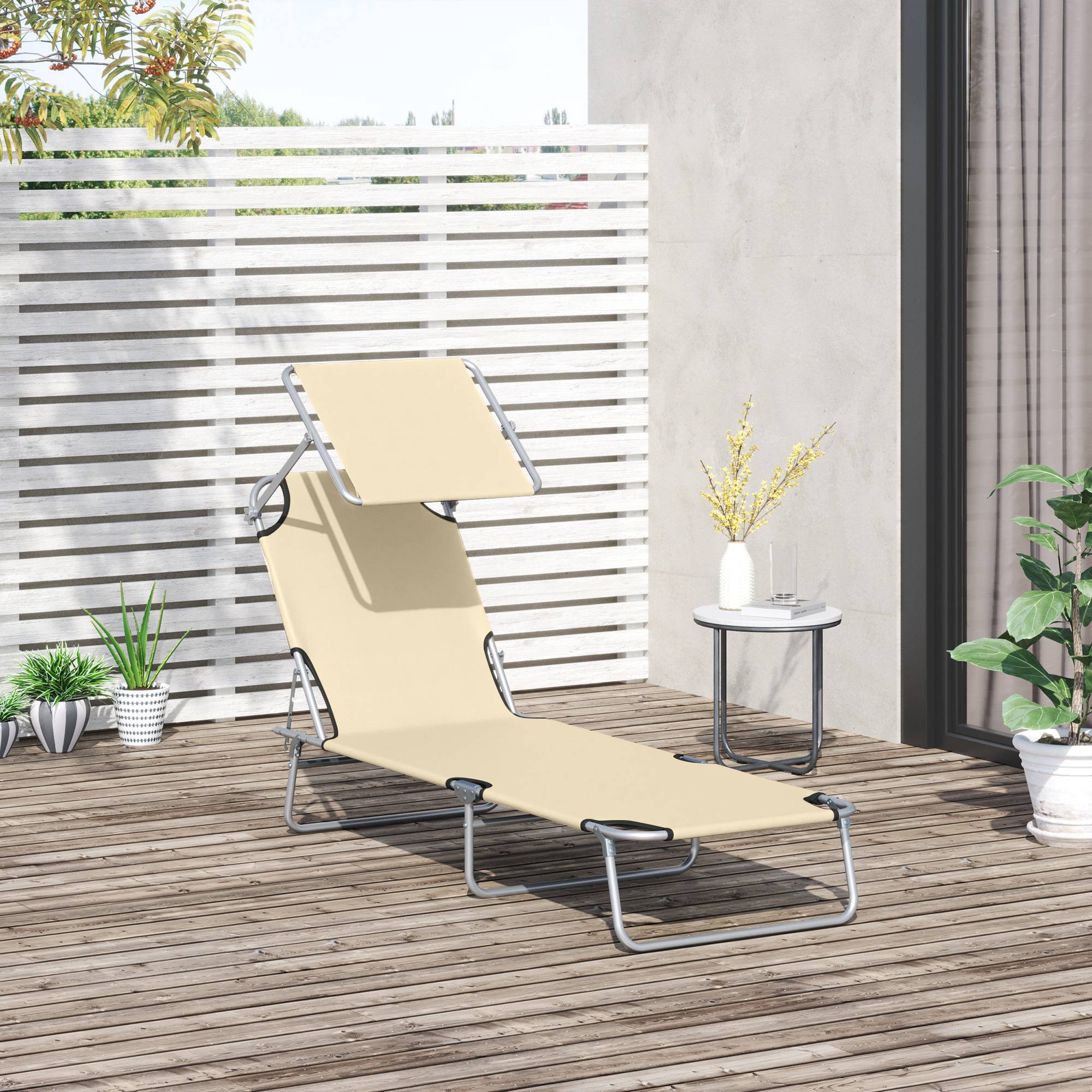 Sans Marque - Transat Bain de Soleil Pliable Chaise Longue Pliante Dossier Inclinable Multi-positions et Pare-Soleil réglable - Image 3