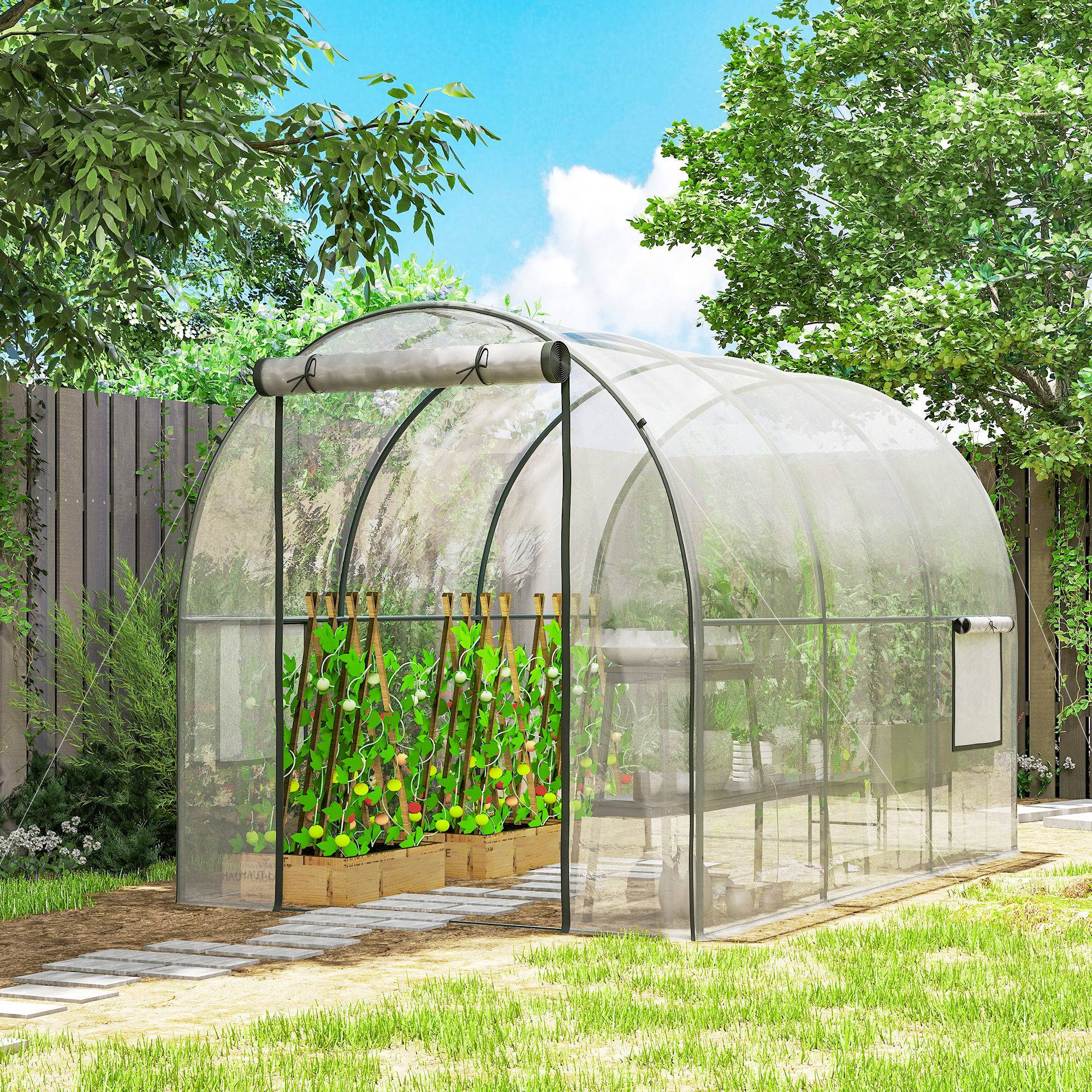 Serre tunnel transparente 6m² 3 x 2 x 2 m, châssis tubulaire renforcé, porte zippée et 2 fenêtres enroulables - Image 3
