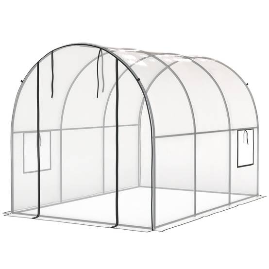 Serre tunnel transparente 6m² 3 x 2 x 2 m, châssis tubulaire renforcé, porte zippée et 2 fenêtres enroulables - Image 2