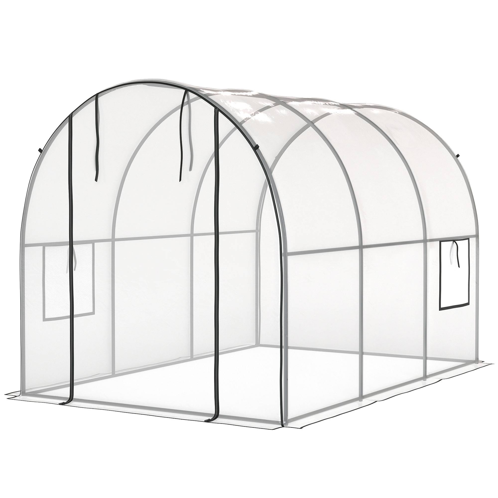 Serre tunnel transparente 6m² 3 x 2 x 2 m, châssis tubulaire renforcé, porte zippée et 2 fenêtres enroulables - Image 2