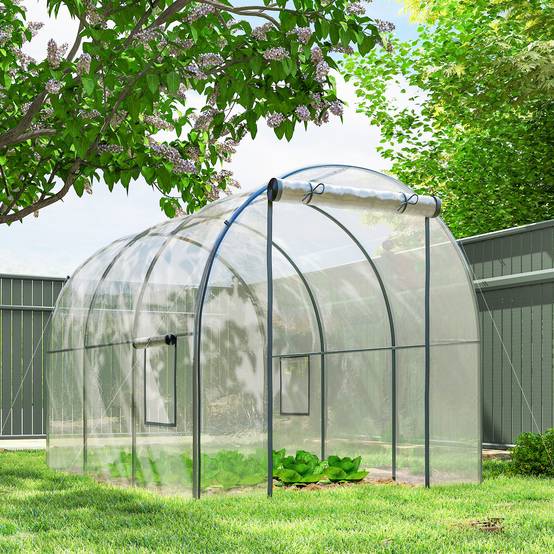 Serre tunnel transparente 6m² 3 x 2 x 2 m, châssis tubulaire renforcé, porte zippée et 2 fenêtres enroulables - Image 4