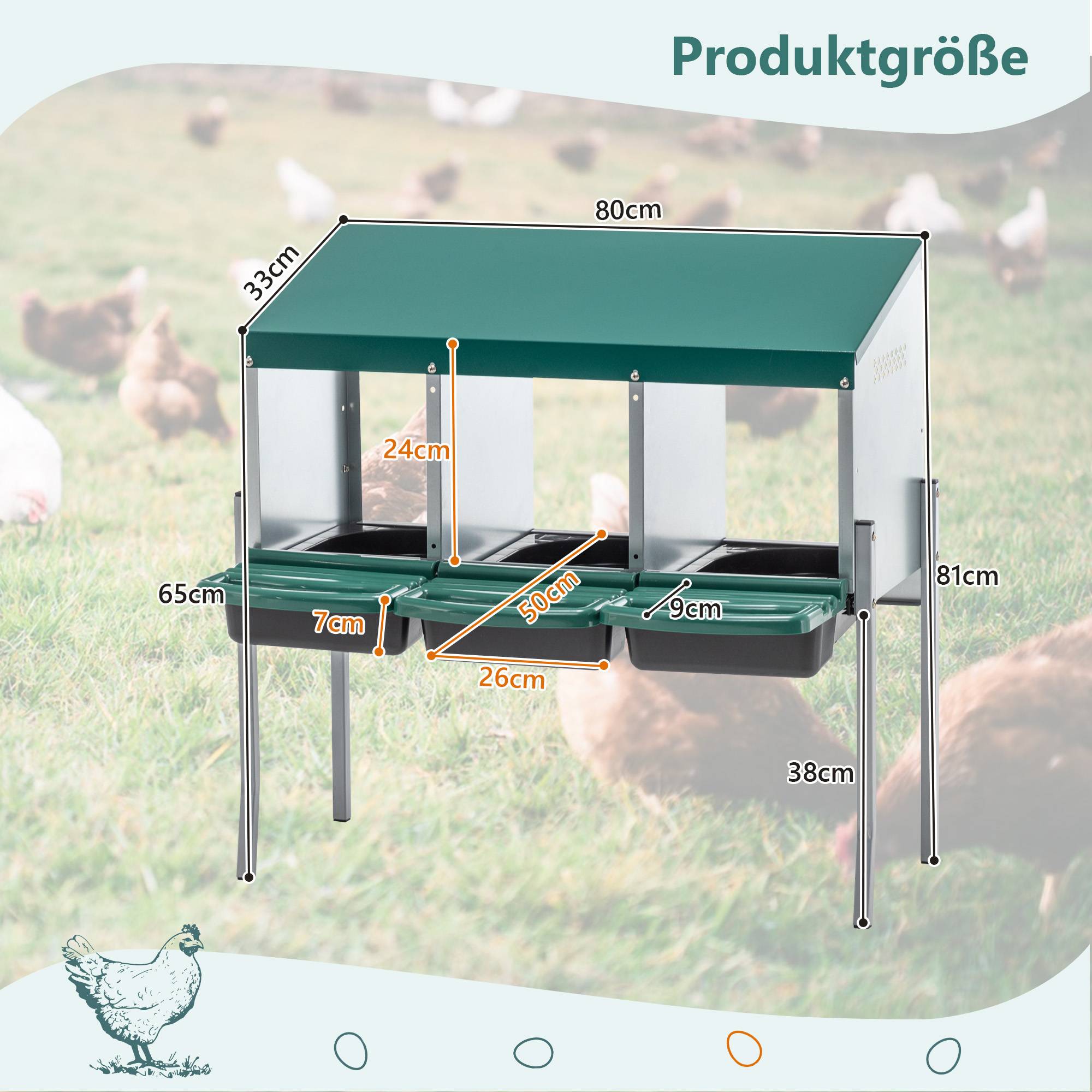 Pondoir poules 3 compartiments acier pour poulailler ramassage facile 80x33x81cm vert - ComfortXL Outdoor Living - Image 2