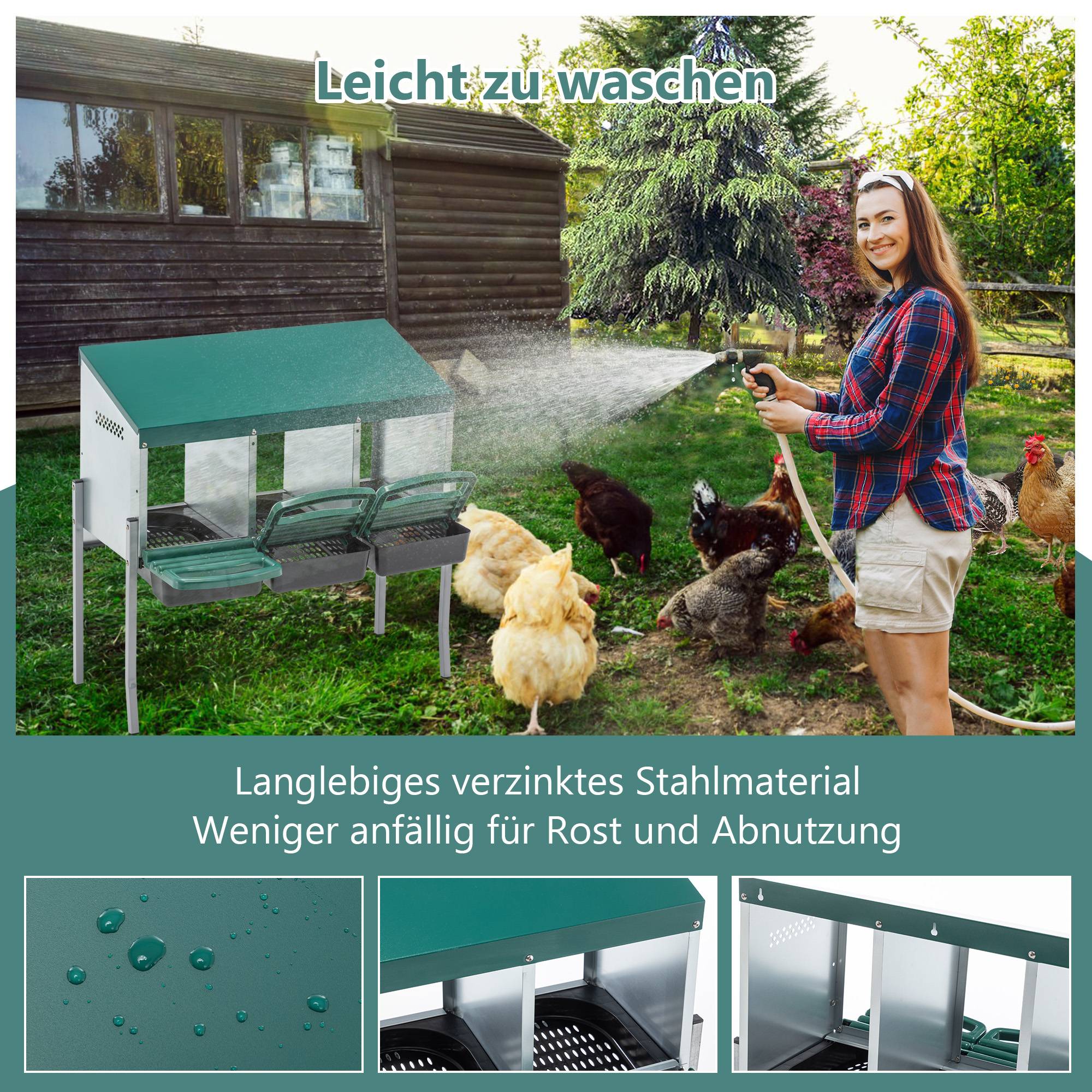 Pondoir poules 3 compartiments acier pour poulailler ramassage facile 80x33x81cm vert - ComfortXL Outdoor Living - Image 4