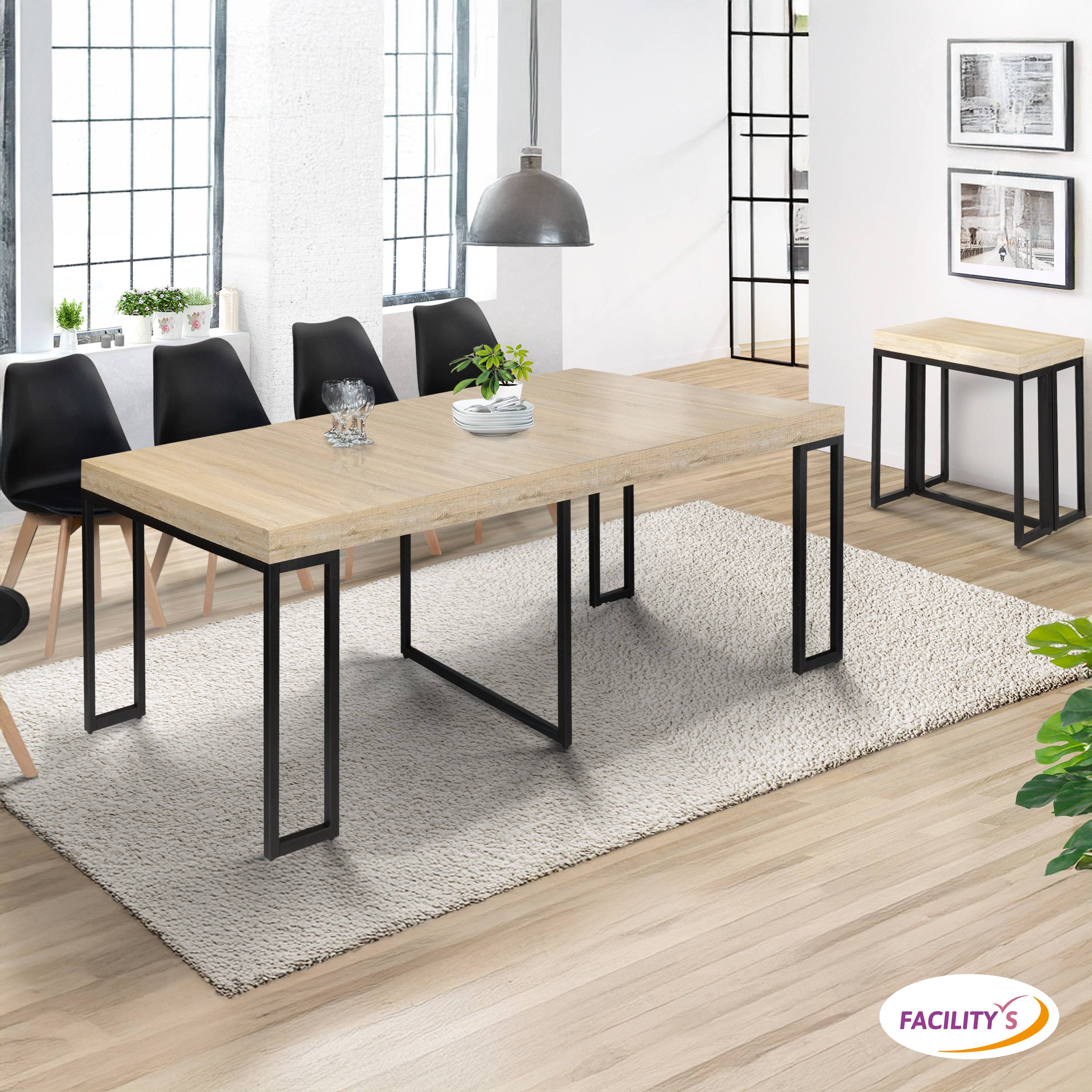 Table console extensible  effet bois et métal - 4 rallonges - FACILITYS - Image 7