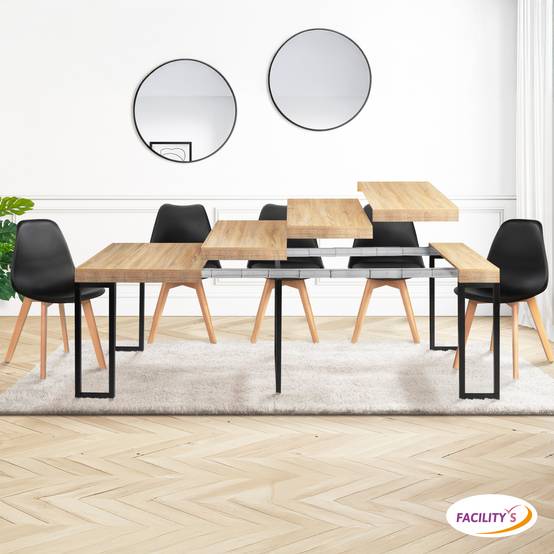 Table console extensible effet bois et métal - 4 rallonges - FACILITYS - Image 3