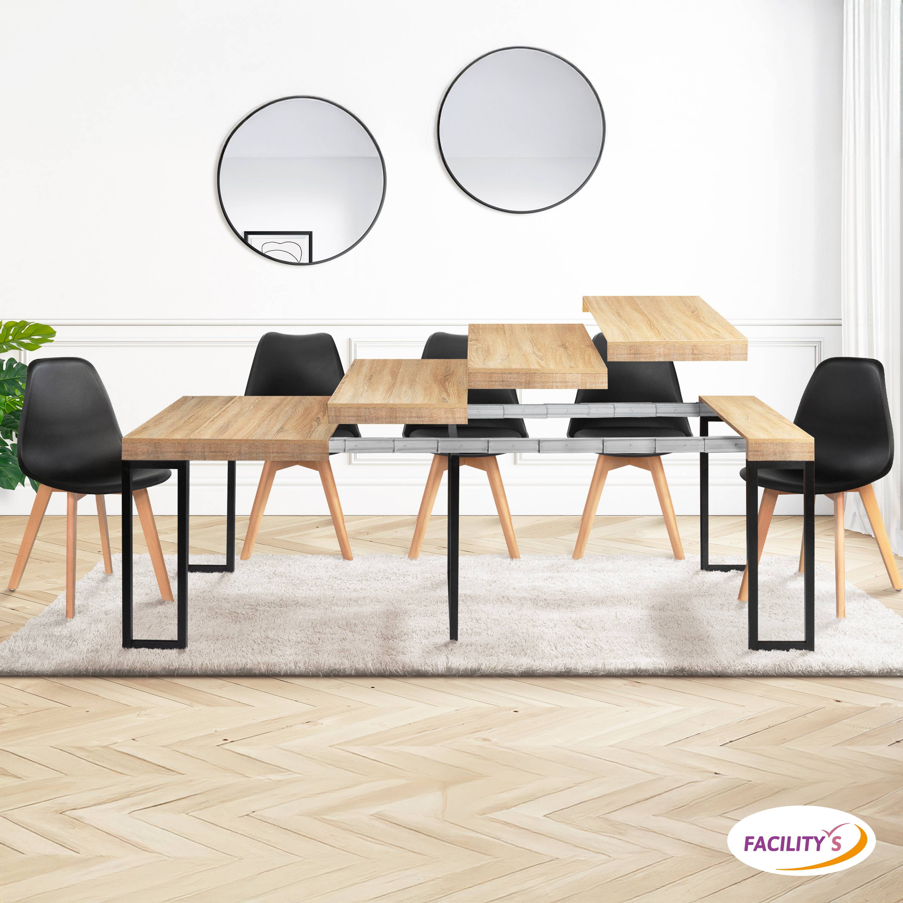 Table console extensible  effet bois et métal - 4 rallonges - FACILITYS - Image 3