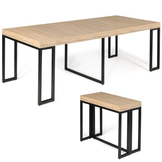 Table console extensible effet bois et métal - 4 rallonges - FACILITYS - Image 1