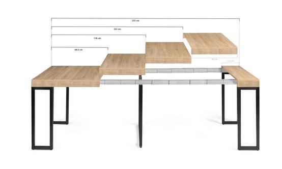 Table console extensible effet bois et métal - 4 rallonges - FACILITYS - Image 2