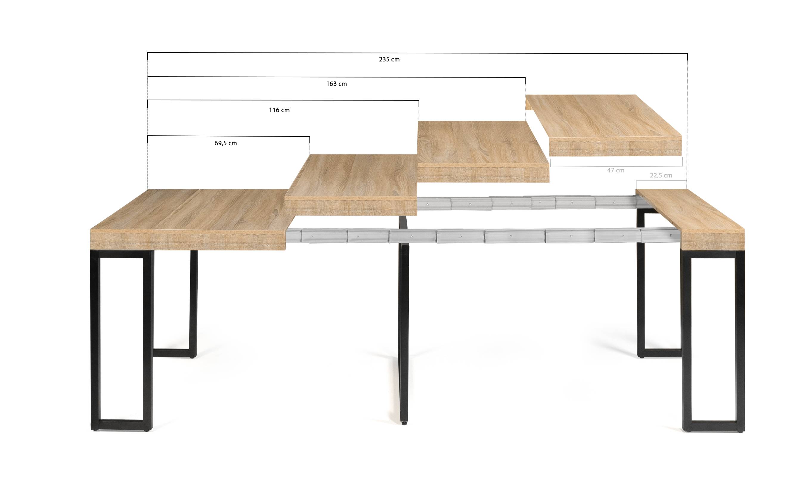Table console extensible  effet bois et métal - 4 rallonges - FACILITYS - Image 2