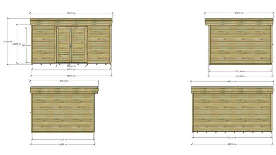 ABRI DE JARDIN bois autoclave 27mm - 4,34x3,44m / 15m2 - Bac acier - Plancher bois - Image 4