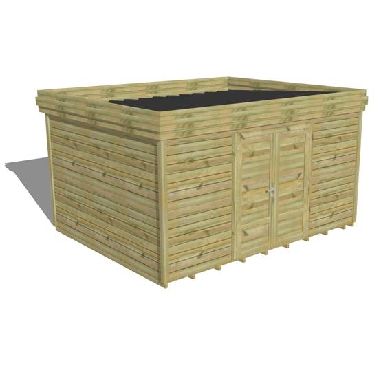 ABRI DE JARDIN bois autoclave 27mm - 4,34x3,44m / 15m2 - Bac acier - Plancher bois - Image 1