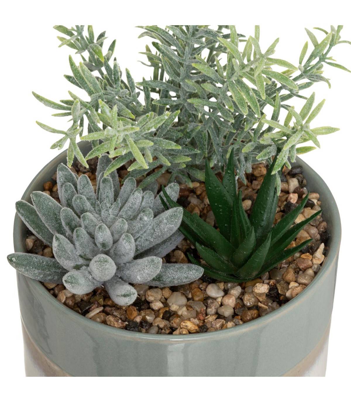 Composition florale artificielle Pot en céramique bicolore H 17.5 cm - Image 2