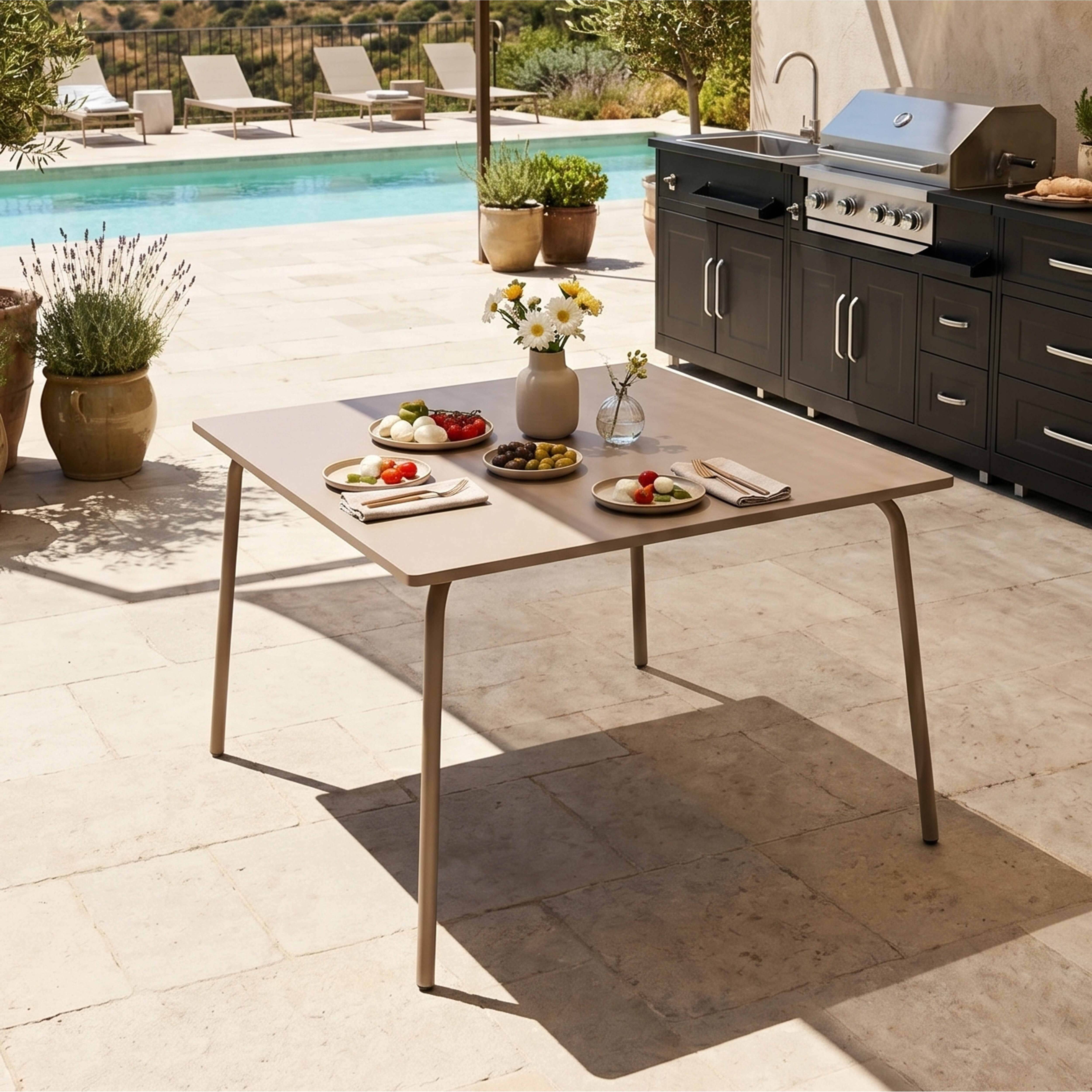 Oviala - Table de jardin carrée en acier 8 places 120 cm taupe Palavas - Oviala - Image 2