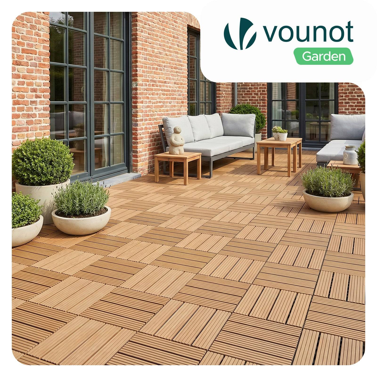Vounot - Lot de 11 Dalles clipsables extérieur 30x30 cm - WPC - Caillebotis de terrasse antidérapant et drainant - Couleur bois - VOUNOT® - Image 2