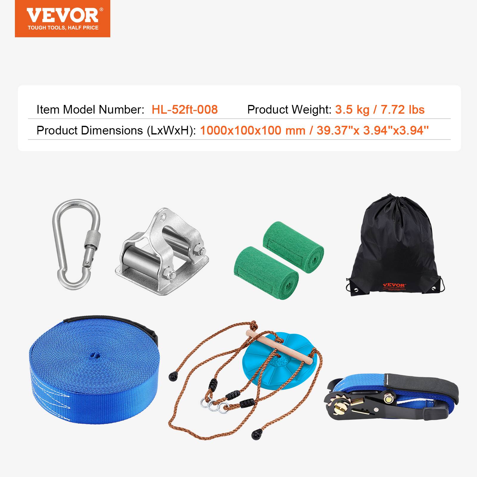VEVOR Tyrolienne 15,8 m pour jardin, charge max 227 kg, avec harnais de sécurité, siège et guidon pour enfants et adultes. - Image 7