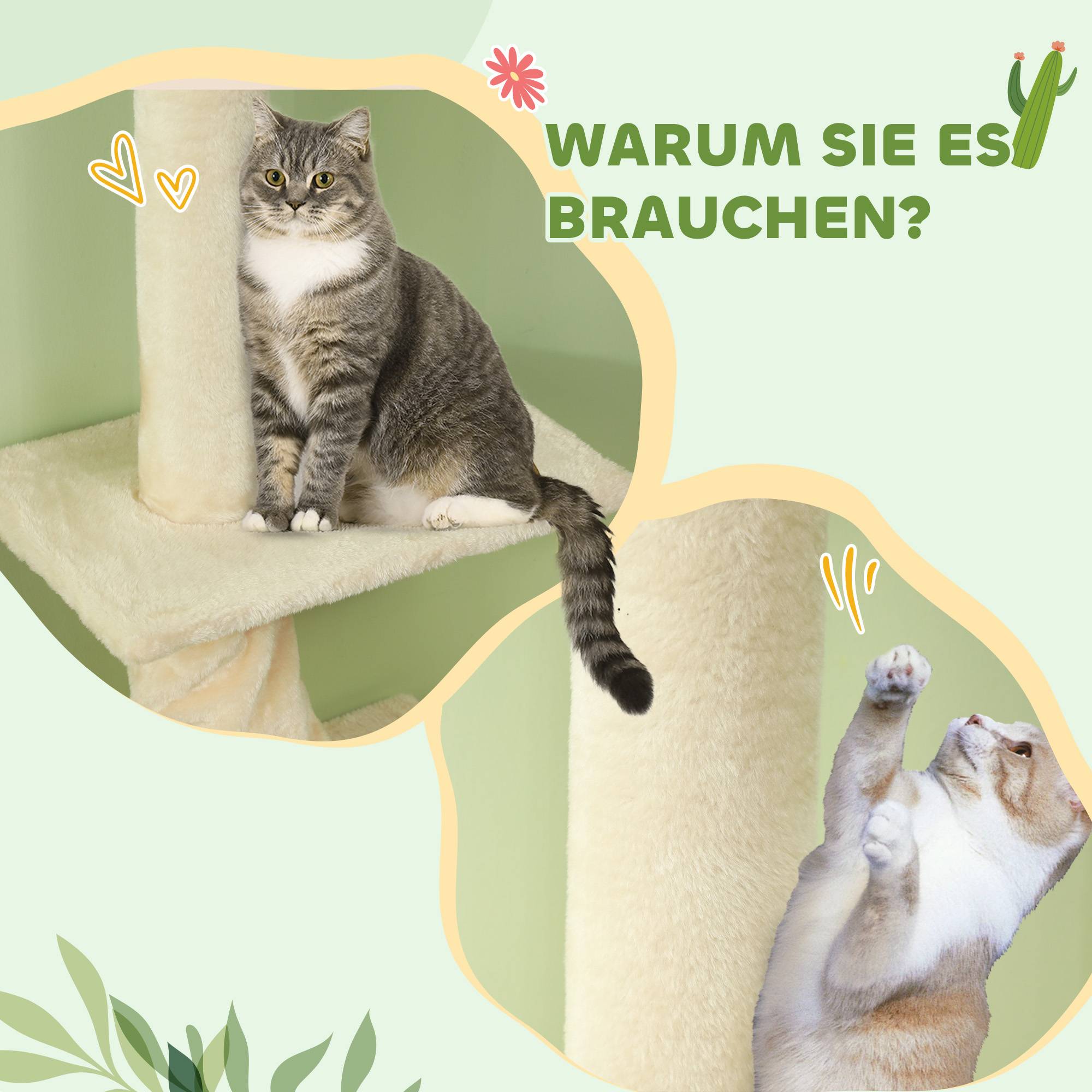 Arbre à chat bois peluche intérieur hauteur ajustable plafond 275cm blanc crème - ComfortXL Outdoor Living - Image 9