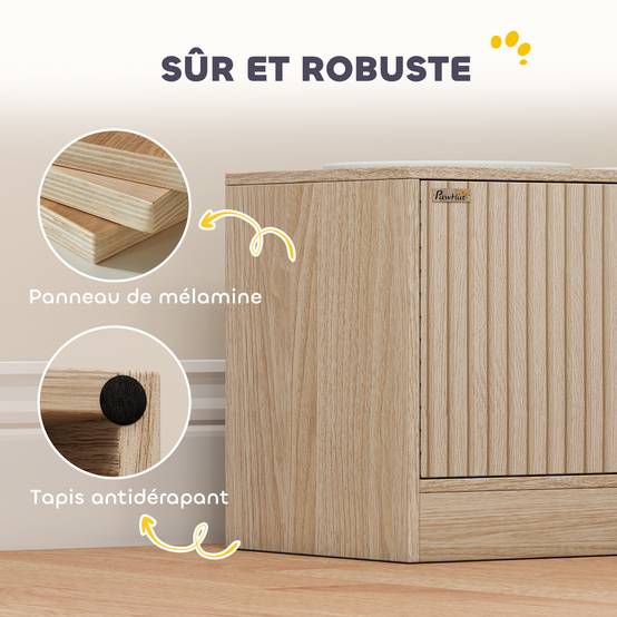 Gamelles pour chiens surélevées porte-gamelles avec rangement de 40L, 2 bols en acier inoxydable 60 x 30 x 35,5 cm chêne - Image 10