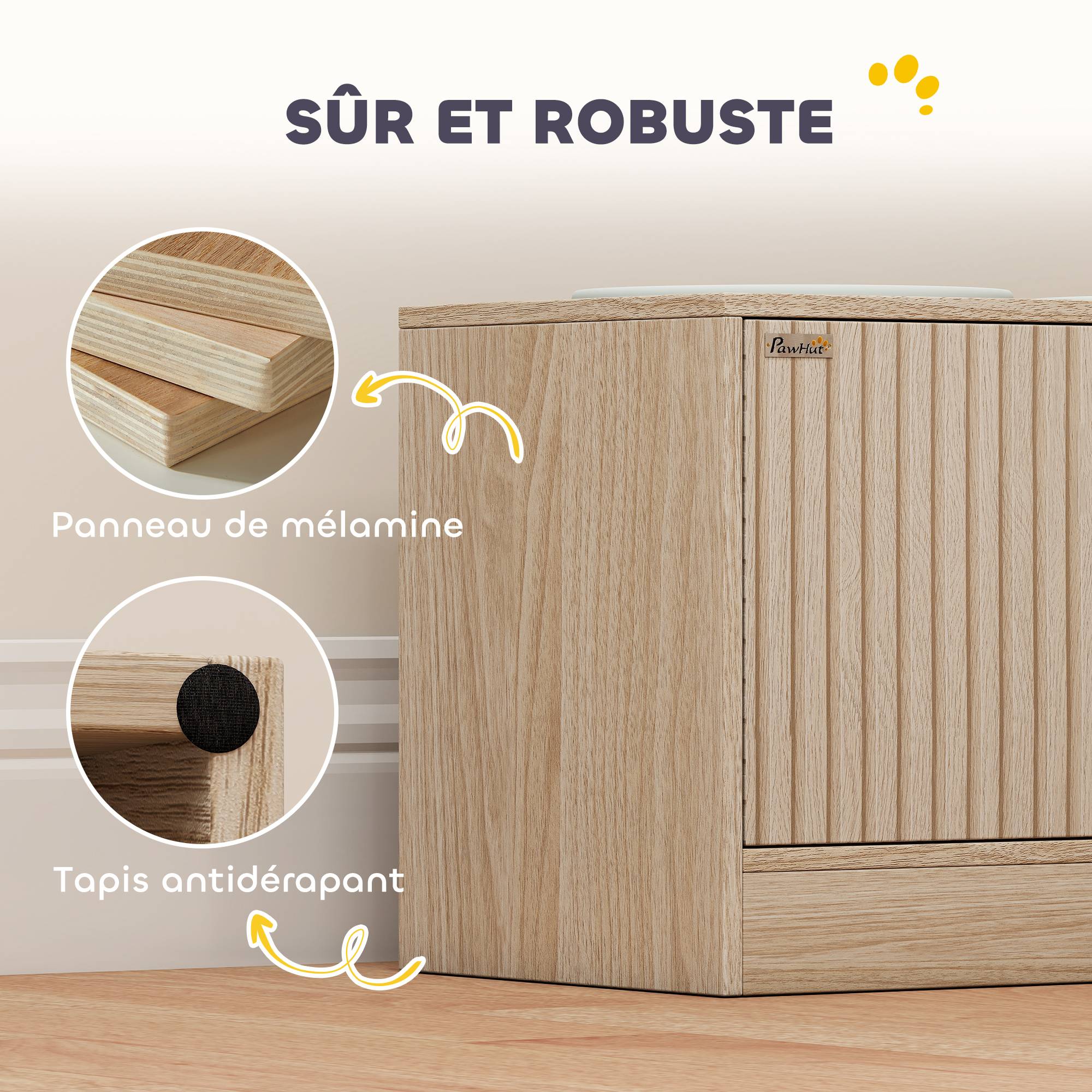 Gamelles pour chiens surélevées porte-gamelles avec rangement de 40L, 2 bols en acier inoxydable 60 x 30 x 35,5 cm chêne - Image 10