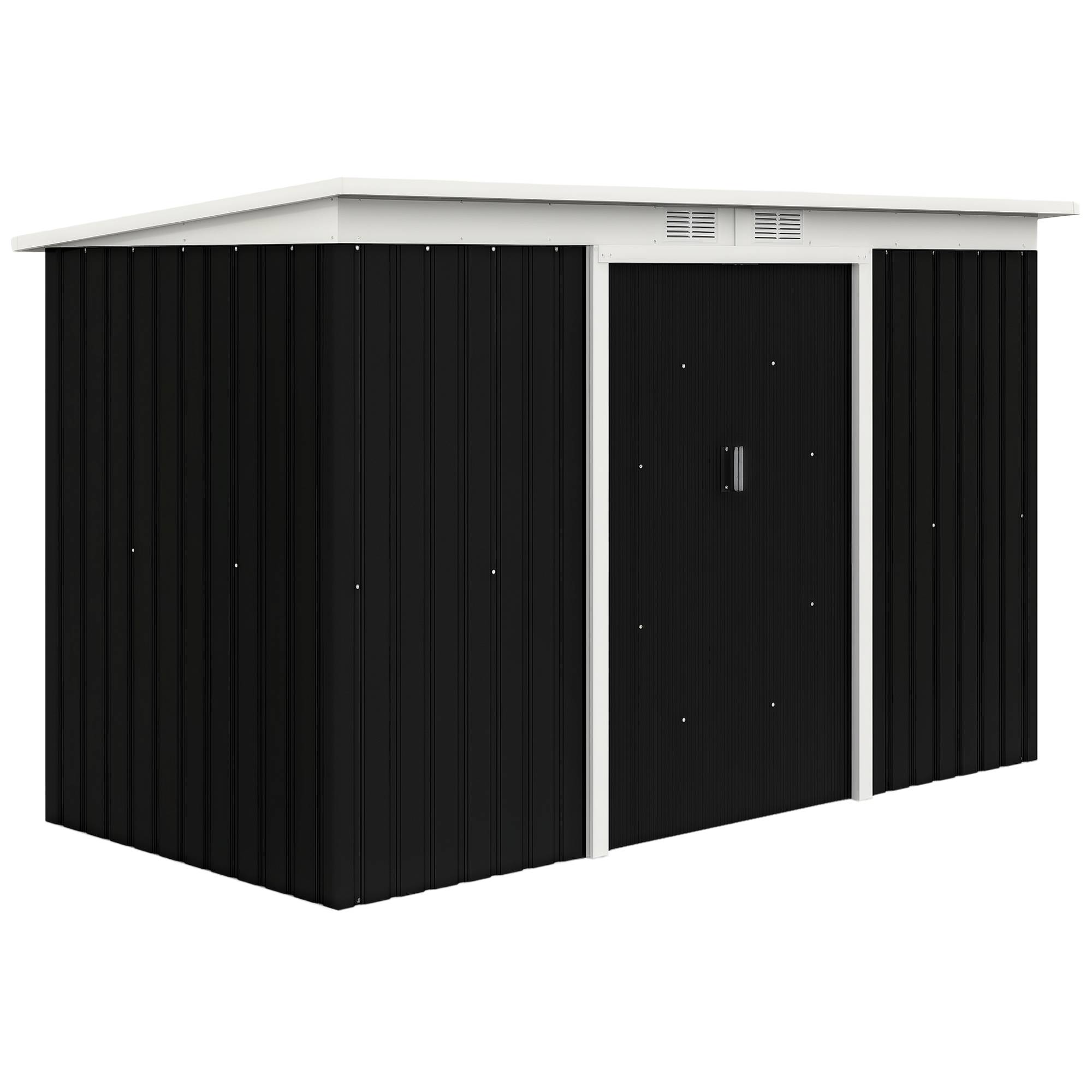 Abri de jardin en tôle d'acier avec portes coulissantes, 280 x 130 x 172 cm, gris-noir - Image 1