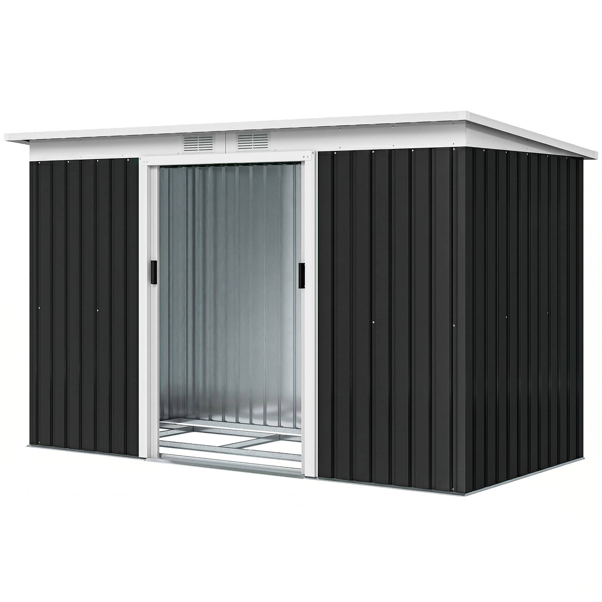 Abri de jardin en tôle d'acier avec portes coulissantes, 280 x 130 x 172 cm, gris-noir - Image 2